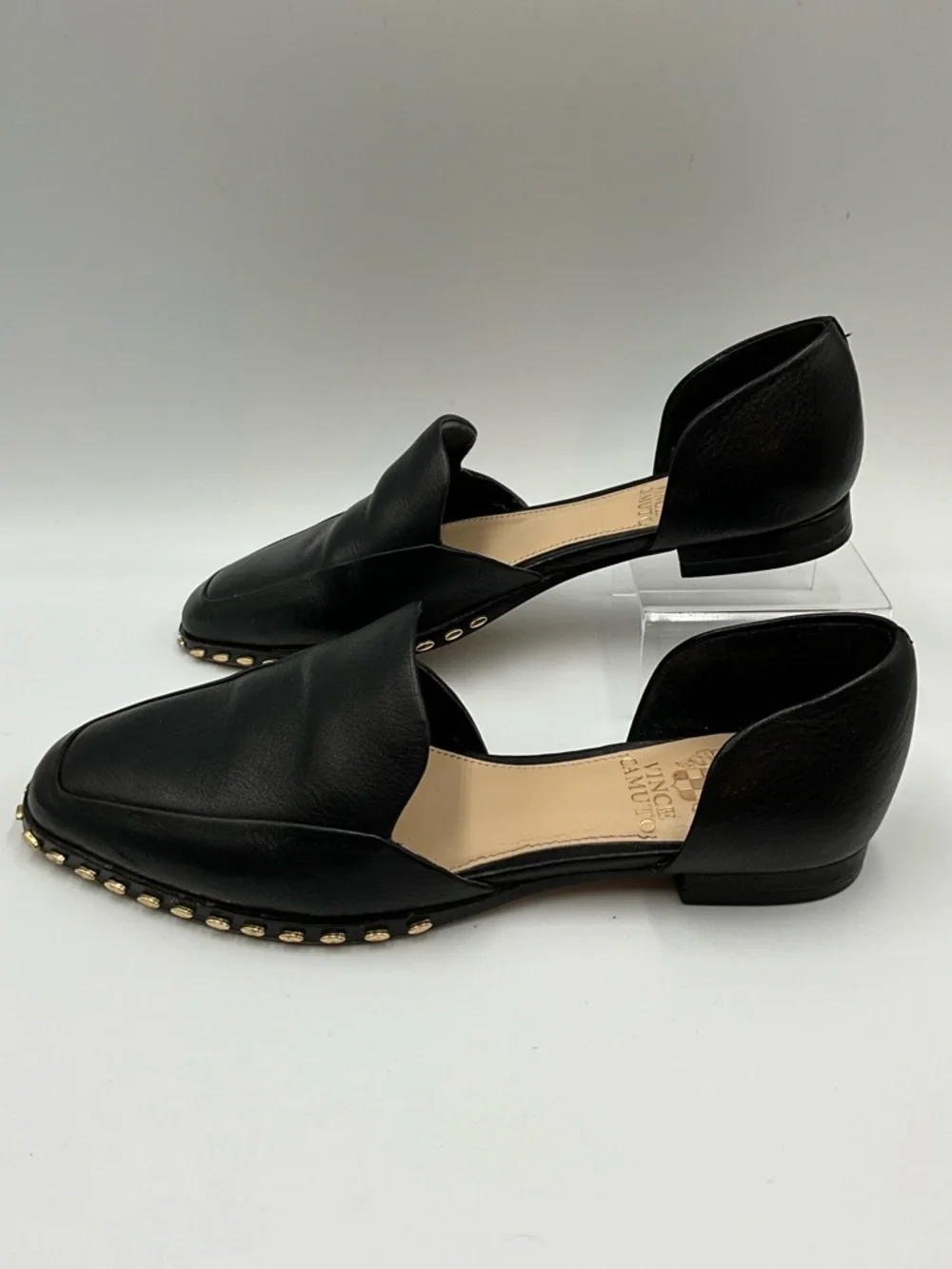 Vince Camuto Loafers Size 5 Black Leather D'Orsay Loafers with Gold Stud Trim